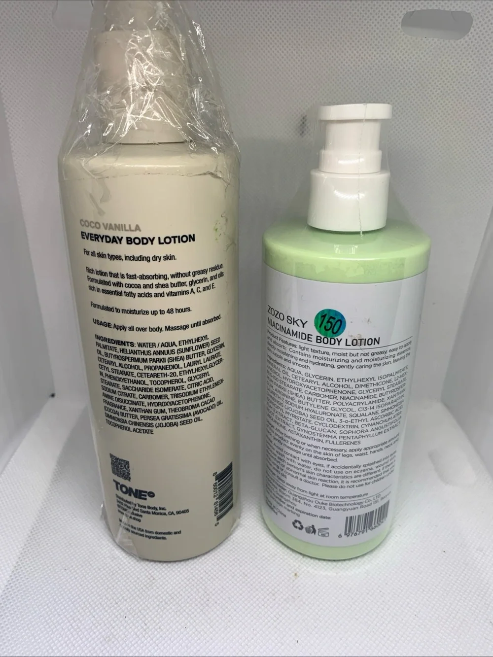 Lotion Set of 2. Zozo Sky and Tone Coco Vanilla. Full Size New